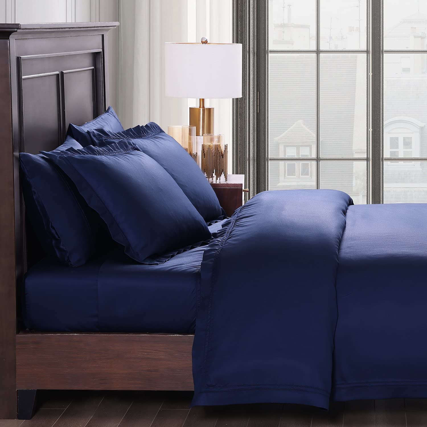 Pure Parima Luxury 100% CEA Certified Egyptian Cotton Sheet Set - Extra-Long Staple, Cooling & Breathable King Size Bedding with Flat Sheet, Fitted Sheet & 2 Pillowcases (Midnight Blue) - Ultra Soft for All-Season Comfort in Master Bedroom or Guest Room