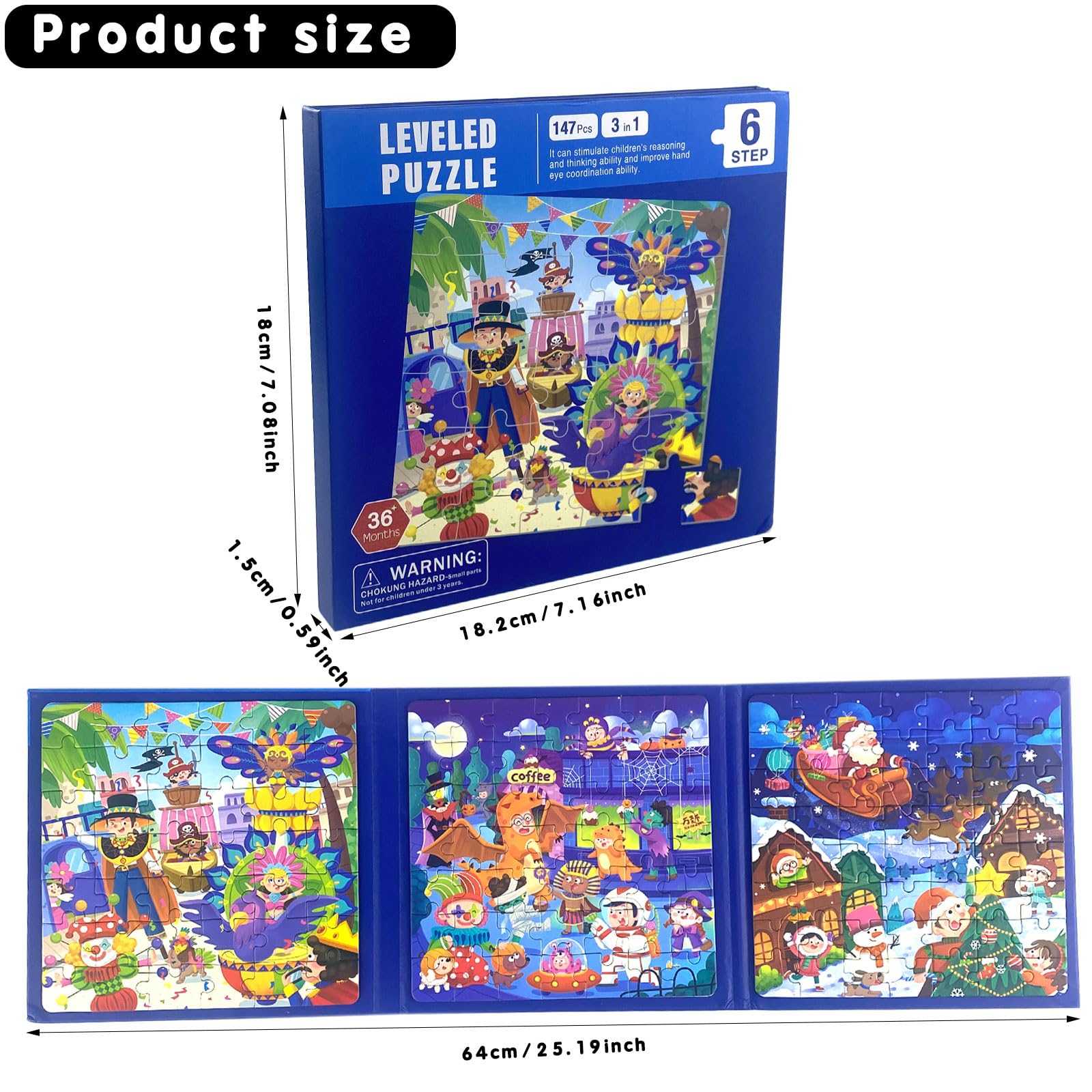 Magnetic Puzzle Book for Kids Ages 2-6 - 3-in-1 Folding Quiet Book with Magnetic Pieces | Educational Travel Toy for Toddlers & Preschool Learning Activities | Perfect for Car Rides, Airplane Trips & Quiet Time Play