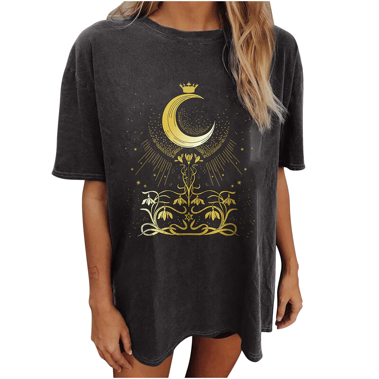Vintage Graphic T-Shirts for Women - Summer Short Sleeve Crewneck Oversized Casual Loose Blouse | Perfect for Streetwear, Music Festivals & Everyday Outfits