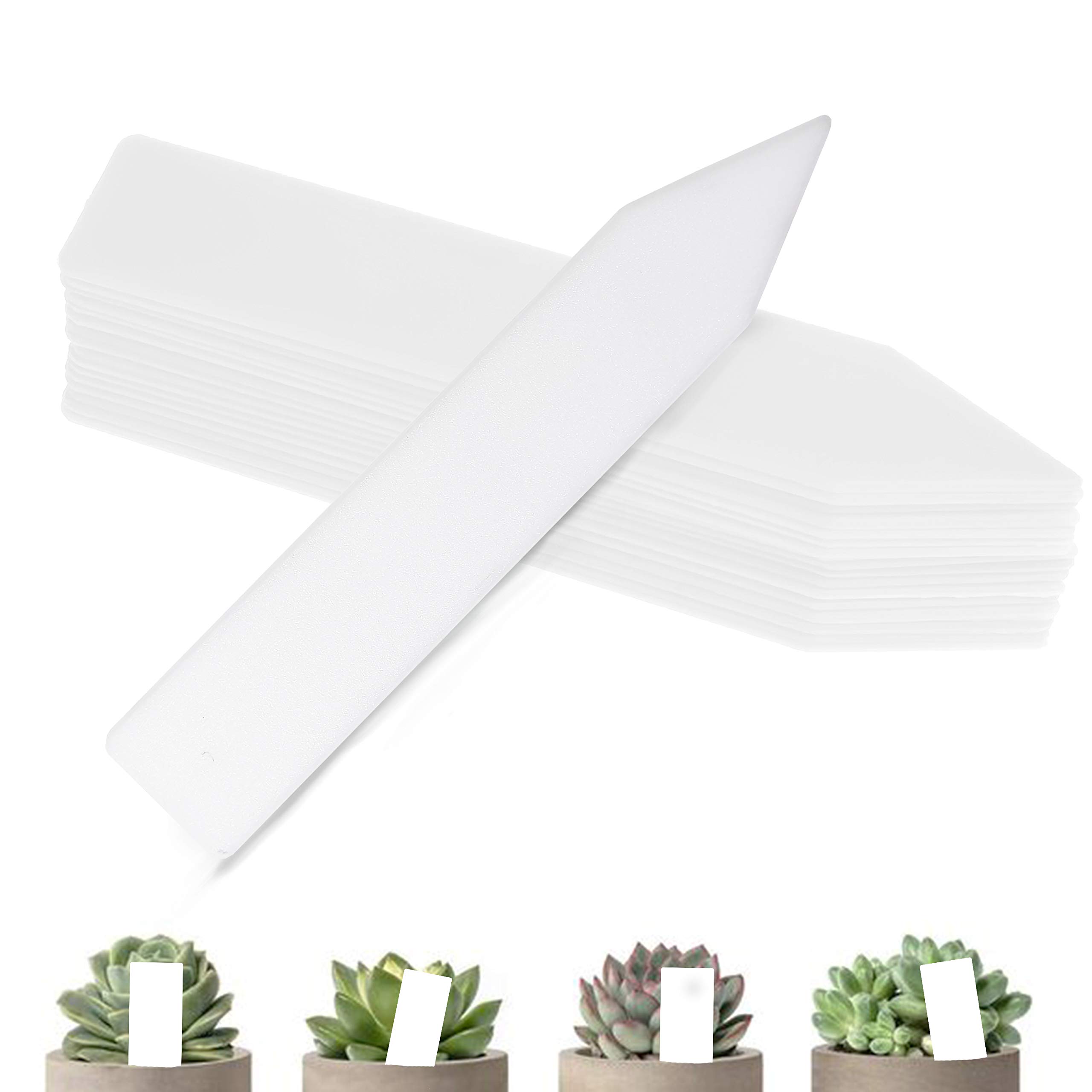 BEADNOVA 100pcs 4 Inch White Plastic Plant Labels - Waterproof Garden Tags for Seedlings, Herbs, Vegetables & Flower Pots - Perfect for Plant Identification, Organization & Gardening Projects
