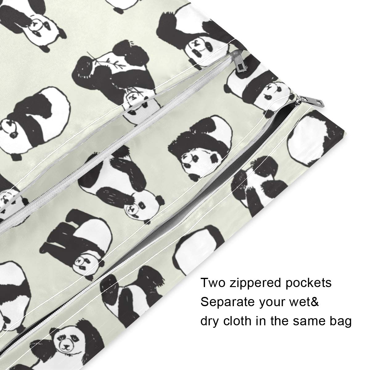 Panda Print Wet Dry Bags for Baby Cloth Diapers - 2 Pack Reusable Waterproof Travel Bags for Swimsuits, Wet Clothes, Beach & Gym | Perfect for Diaper Storage, Pool Essentials & Sports Gear