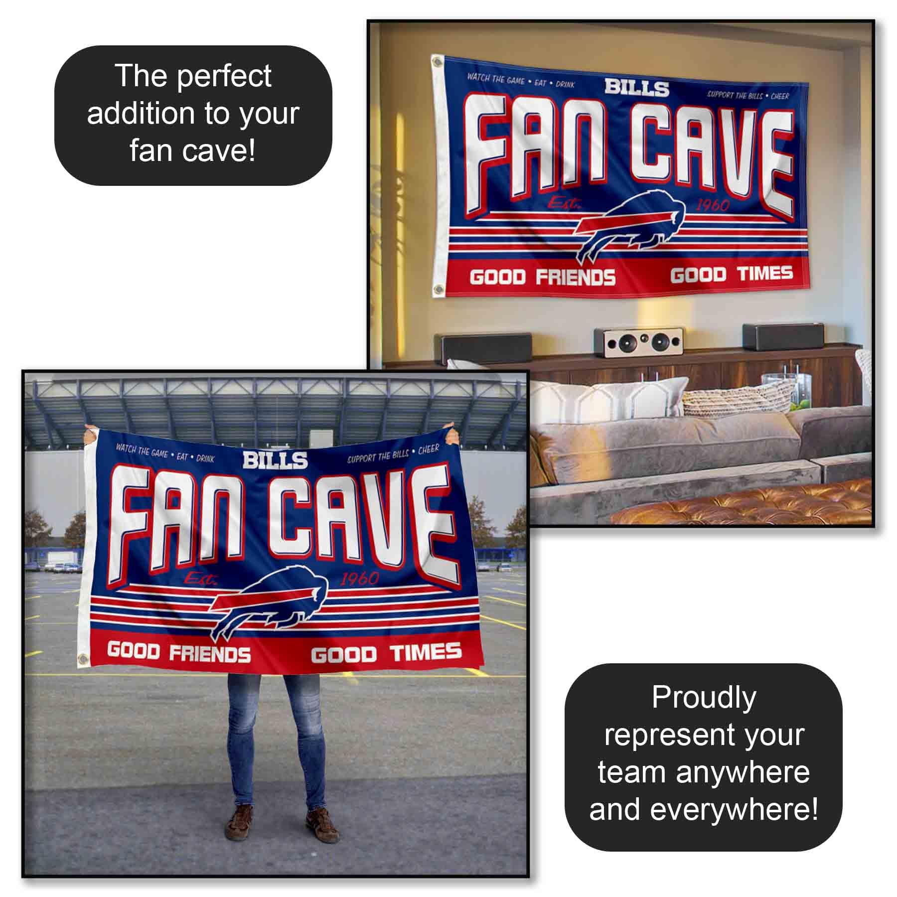 WinCraft Buffalo Bills Fan Man Cave Banner Flag - NFL Team Decor for Game Room, Tailgate Parties & Sports Bar