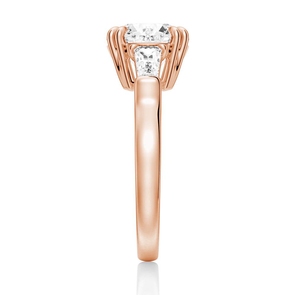 Exquisite Round Cut Moissanite Engagement Ring with Tapered Baguette Side Stones - Perfect for Proposals, Anniversaries & Special Occasions