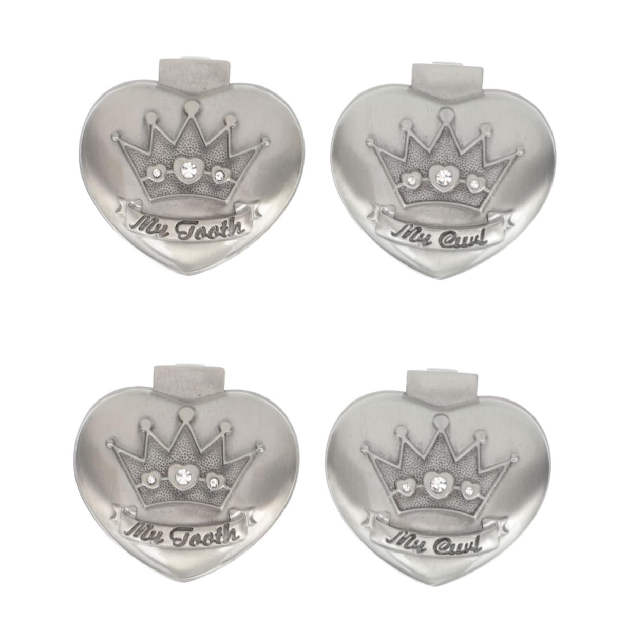 VICASKY 4 Pack Tooth Fairy Keepsake Box - Silver Zinc Alloy Mini Crowns for Baby Teeth Storage | First Tooth Loss Memory Box for Kids, Baby Shower Gift & Childhood Mementos