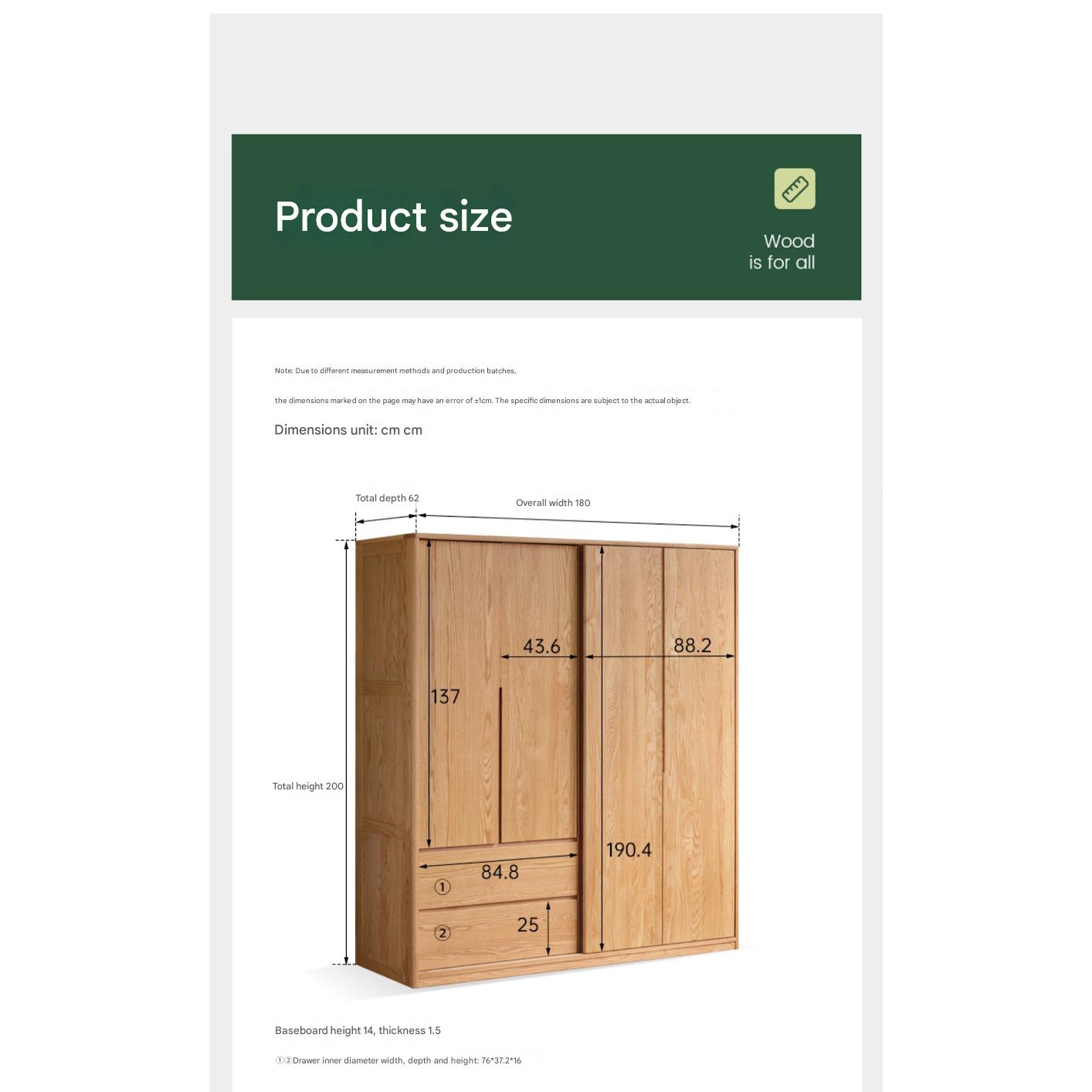 Solid Oak Wood Modern Wardrobe with Ample Storage - Perfect for Bedroom, Living Room, and Office Organization