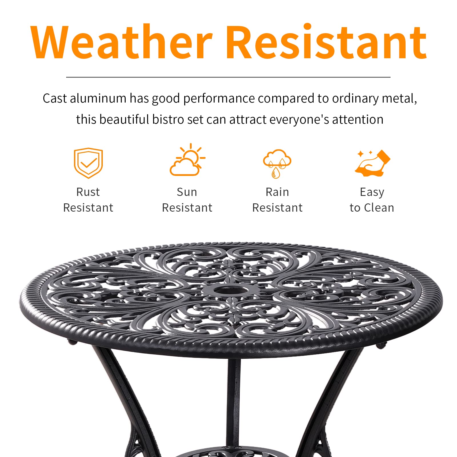 3-Piece Outdoor Bistro Set - Durable Cast Aluminum Patio Table & 2 Chairs - Black Small Porch Furniture for Garden, Balcony & Backyard Relaxation
