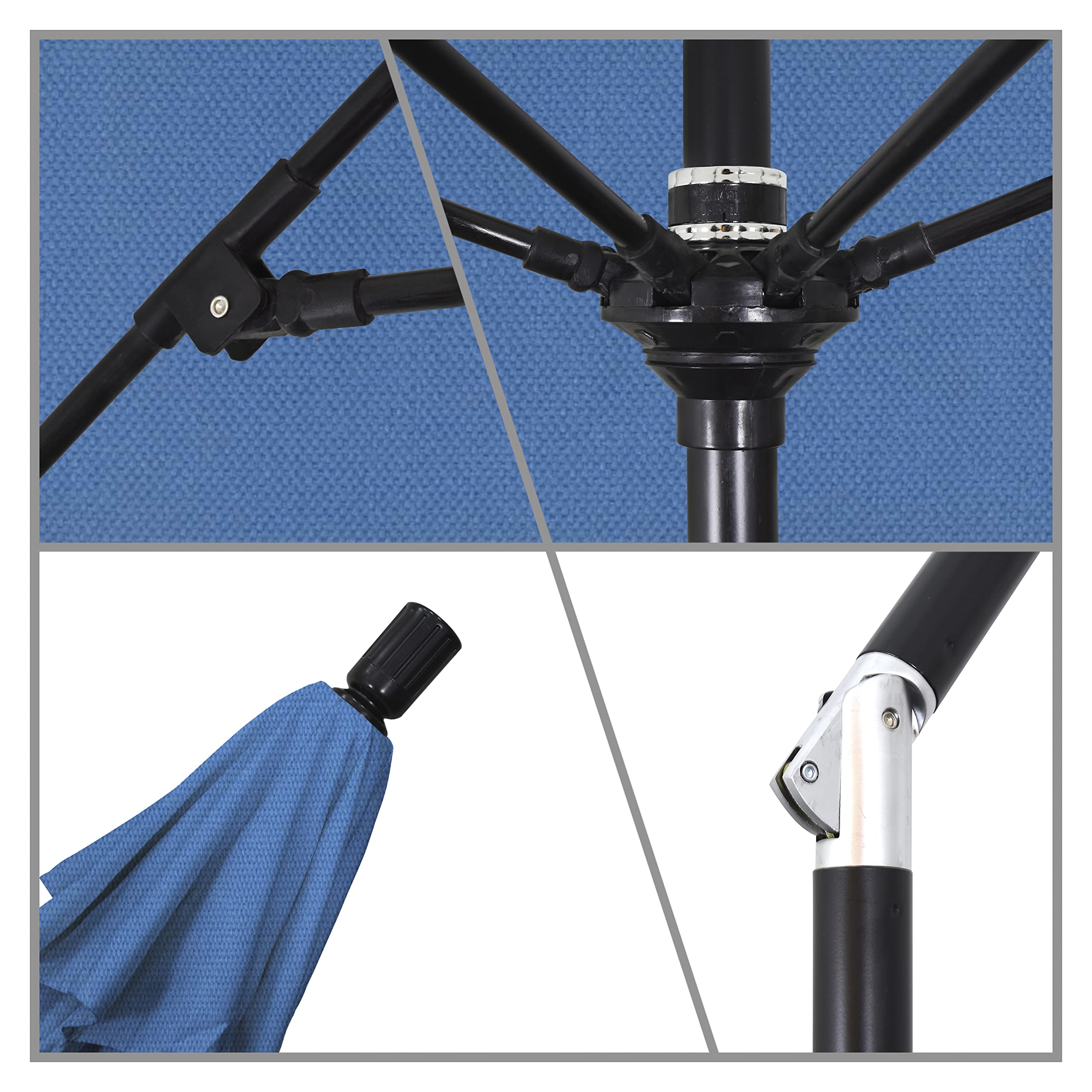 California Umbrella GSCUF908705-F26 9-Foot Round Aluminum Fiberglass Patio Umbrella with Black Pole & Frost Blue Canopy - Perfect for Outdoor Dining, Poolside Lounging, and Backyard Shade
