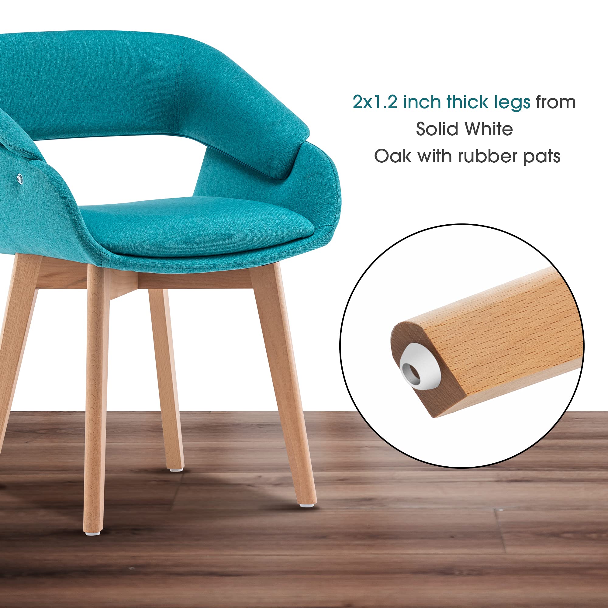 Mid-Century Modern Dining Chairs Set of 2 - Upholstered Accent Armchairs with Solid Wood Legs & Linen Fabric for Living Room, Dining Room, Guest Seating (Teal Blue with Cushions Included) - Perfect for Home Decor, Dinner Parties, and Cozy Reading Nooks