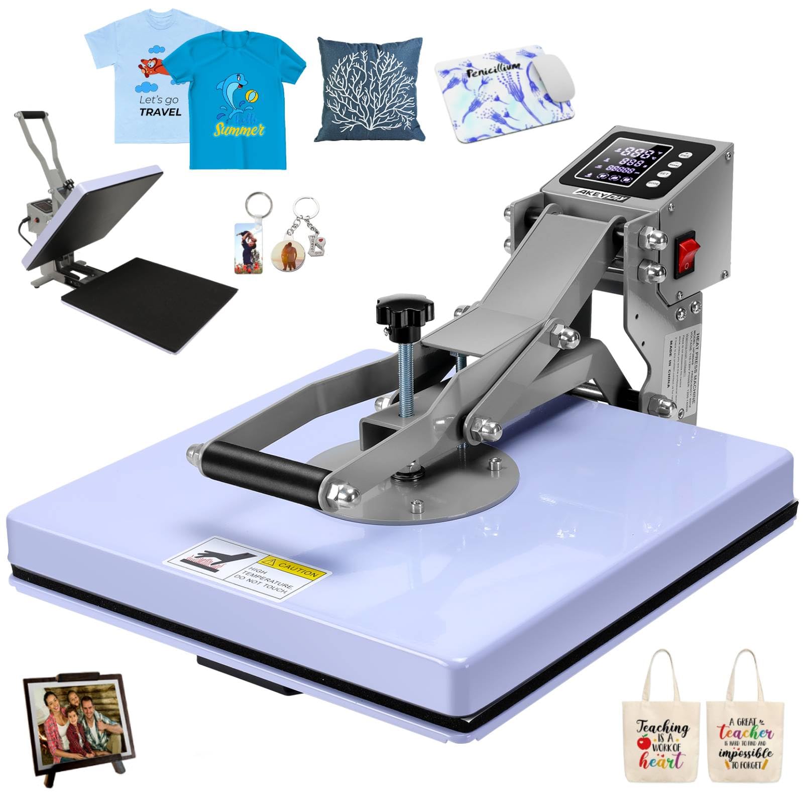 AKEYDIY 15x15 Inch Professional Heat Press Machine with Slide-Out Lower Platen - Digital Sublimation Heat Transfer Press for T-Shirts, Pillows, Bags & Mouse Pads | Perfect for DIY Apparel, Custom Gifts & Small Business Printing