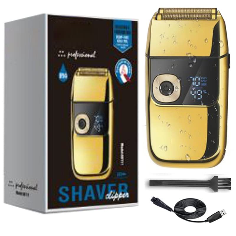 Premium Men's Electric Razor - 3-Speed Barber-Grade Shaver with Metal Housing for Beard, Stubble & Bald Head - Wet/Dry Use - Gold Finish | Perfect for Travel, Home & Professional Grooming