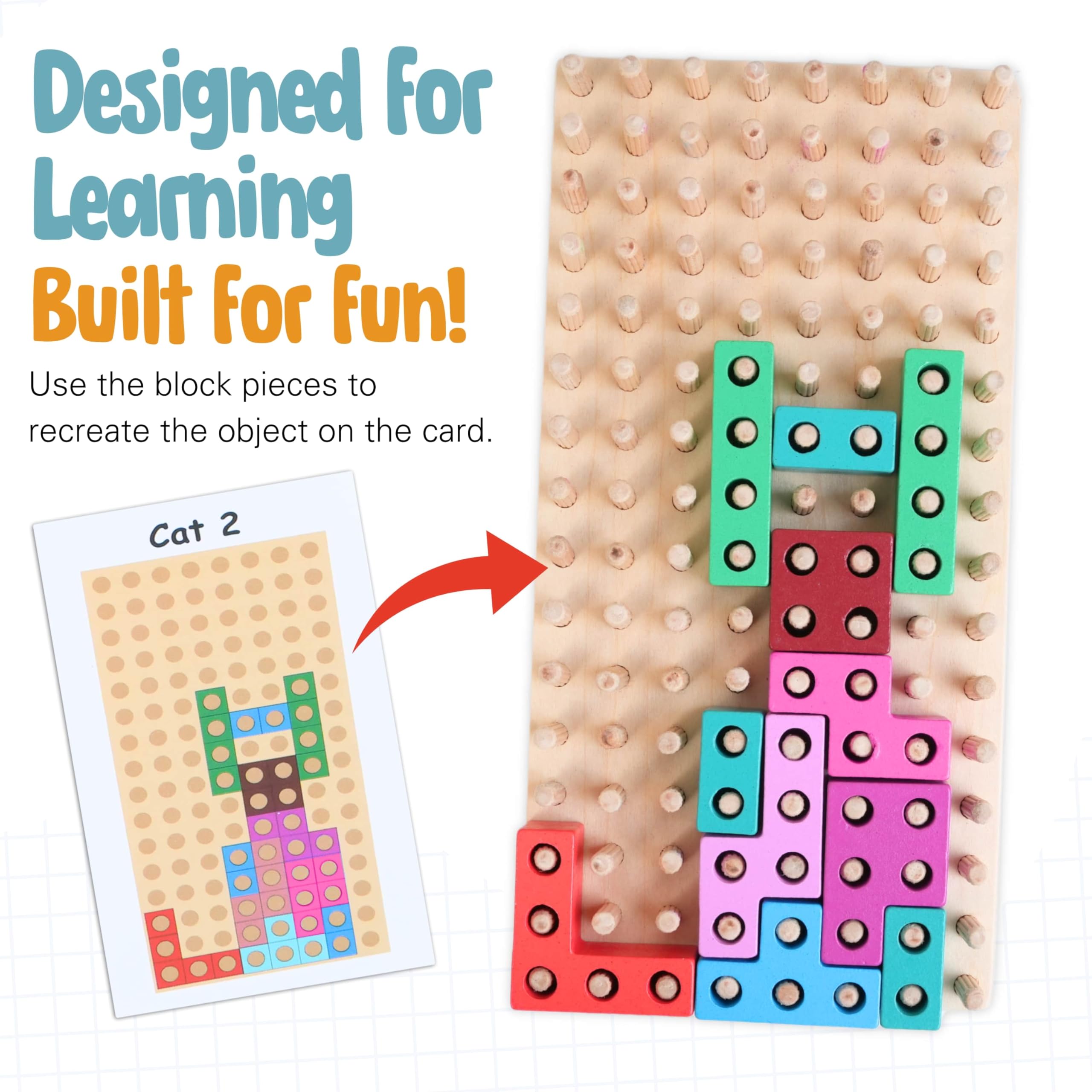 Montessori Wooden Animal Block Puzzle for Kids Ages 4+ | Spatial Intelligence Learning Toy | 60 Design Cards & Peg Puzzle for Creative Play | Perfect for Homeschooling, Classroom & Early Childhood Development