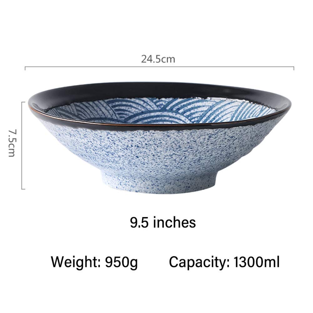 44oz Porcelain Soup Bowls Set with Chopsticks - Microwave & Dishwasher Safe Stackable Wavy Pasta Bowls for Cereal, Stew, Ice Cream - Perfect for Dining, Entertaining & Meal Prep