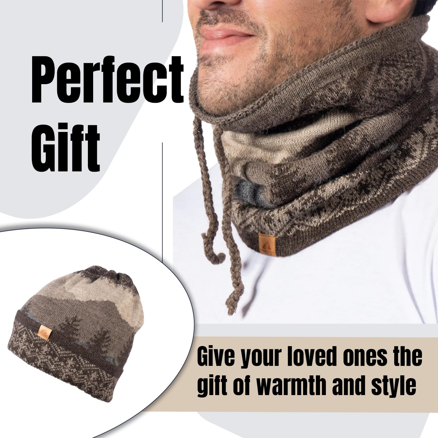 Soft Baby Alpaca Wool Winter Hat - Unisex Warm Knitted Beanie & Neck Warmer for Men & Women | Cozy Winter Accessory for Skiing, Hiking & Outdoor Activities