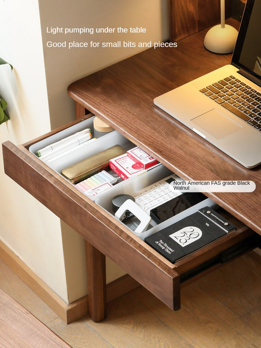 Solid Black Walnut Wood Desk Bookshelf - Stylish Home Office Storage & Display Shelf for Books, Decor & Workspace Organization