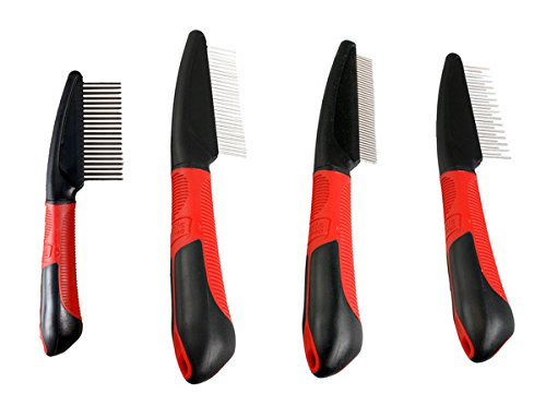 Karlie Rotating Teeth Pet Grooming Comb with Handle - 21 x 5.5 cm Medium Size in Red/Black - Perfect for Dogs & Cats Shedding, Detangling & Massaging