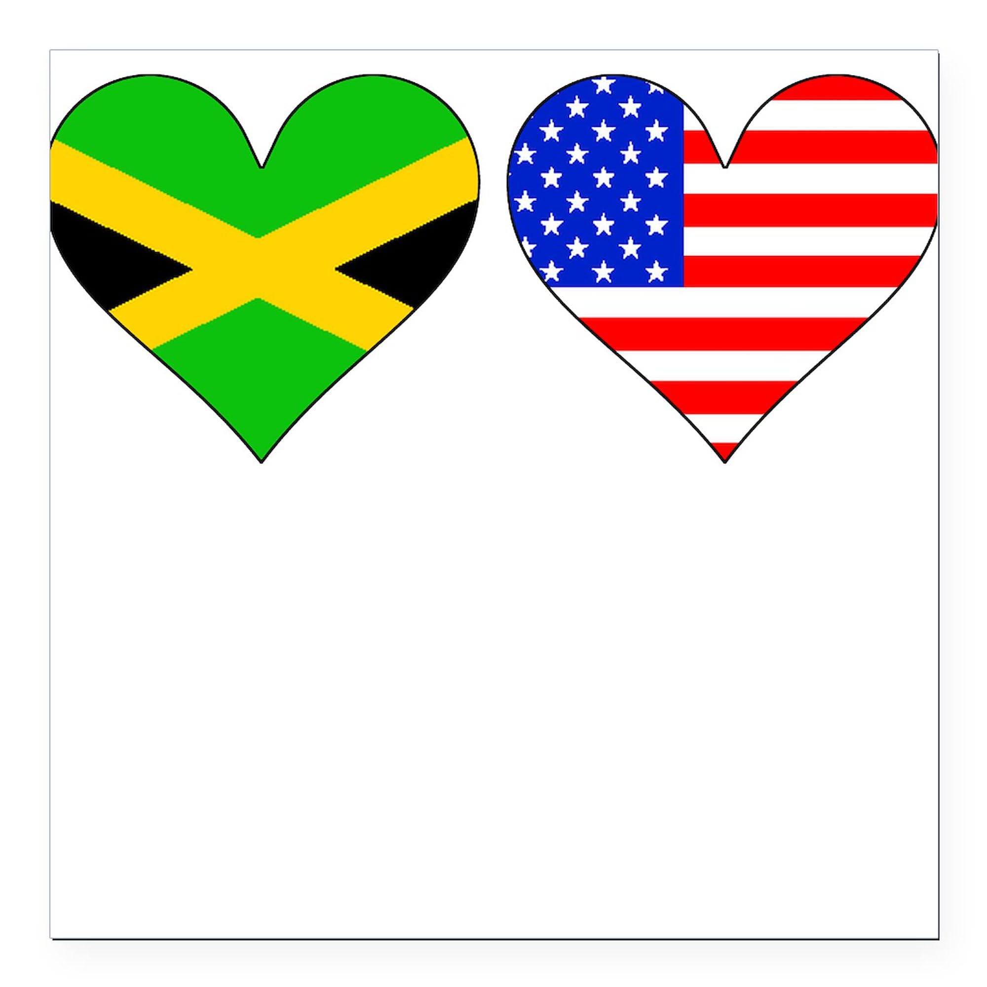 Jamaican American Hearts 3x3 Inch Square Car Magnet - Patriotic Bumper Sticker for Cars, Trucks & Metal Surfaces - Perfect for Showing Pride on the Road