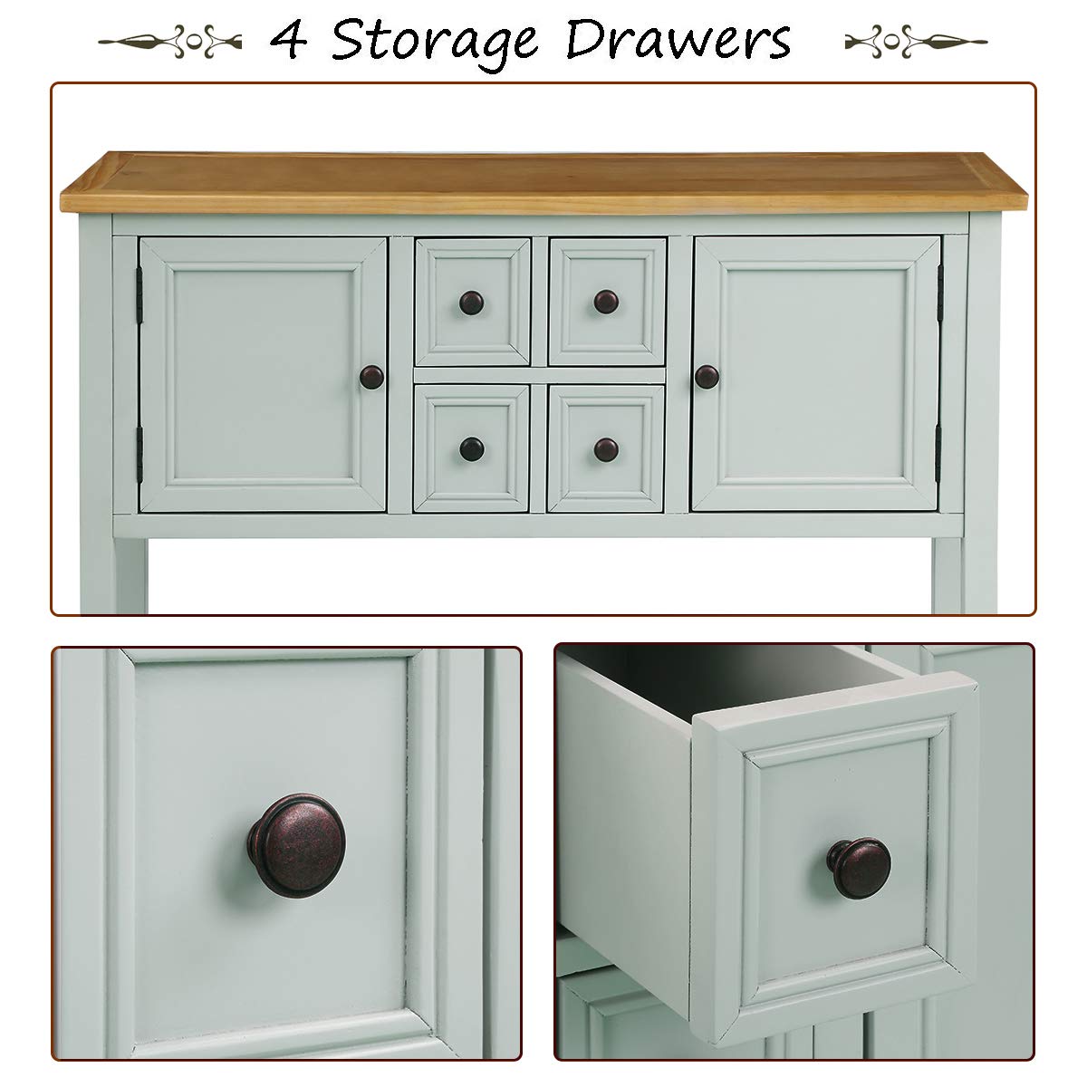 Antique White Wood Buffet Sideboard with Storage for Living Room & Kitchen