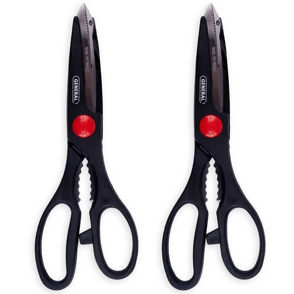General Tools WS-1303 Multipurpose Scissors - Heavy Duty All-Purpose Shears for Home, Office & Crafting - Pack of 2 - Perfect for Cutting Paper, Fabric, Cardboard & More