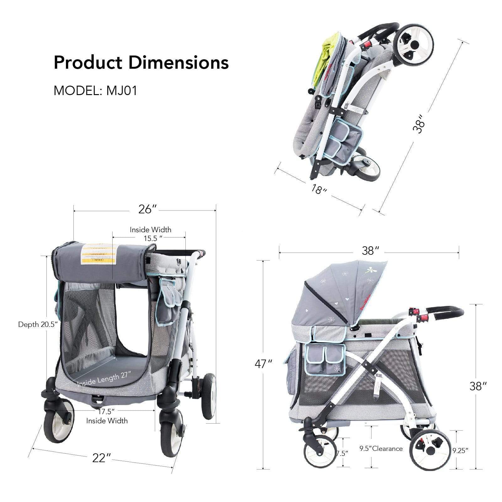 Wonderfold Wagon MJ01 Compact Single Stroller Wagon - Lightweight 1-Seater Baby Stroller & Utility Cart for Toddlers - Perfect for Park Outings, Beach Trips, and Shopping