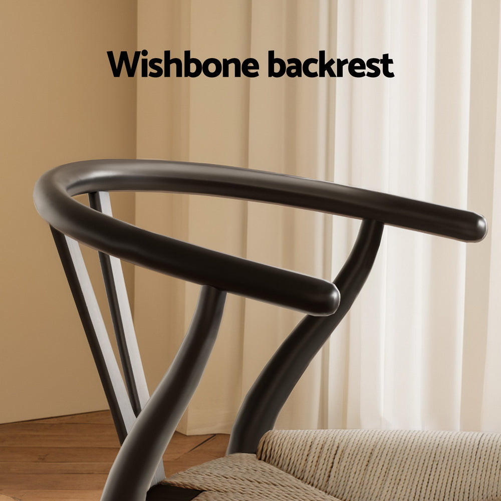 2 Pack Artiss Wooden Rattan Wishbone Dining Chairs - Black Modern Kitchen & Dining Room Furniture for Home Decor