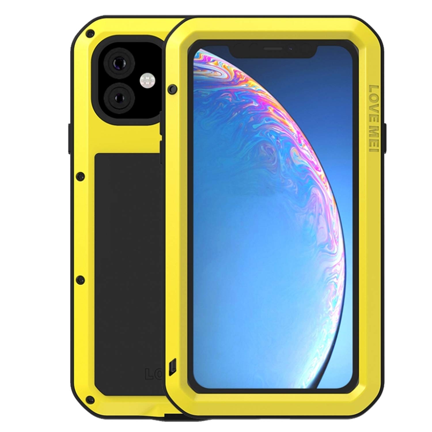 Simicoo iPhone 11 Pro Max Case - Military Grade Shockproof Hybrid Cover with Aluminum Alloy Bumper & Silicone Protection, Built-in Gorilla Glass Screen Protector (Yellow) - Perfect for Outdoor Adventures, Work & Daily Use
