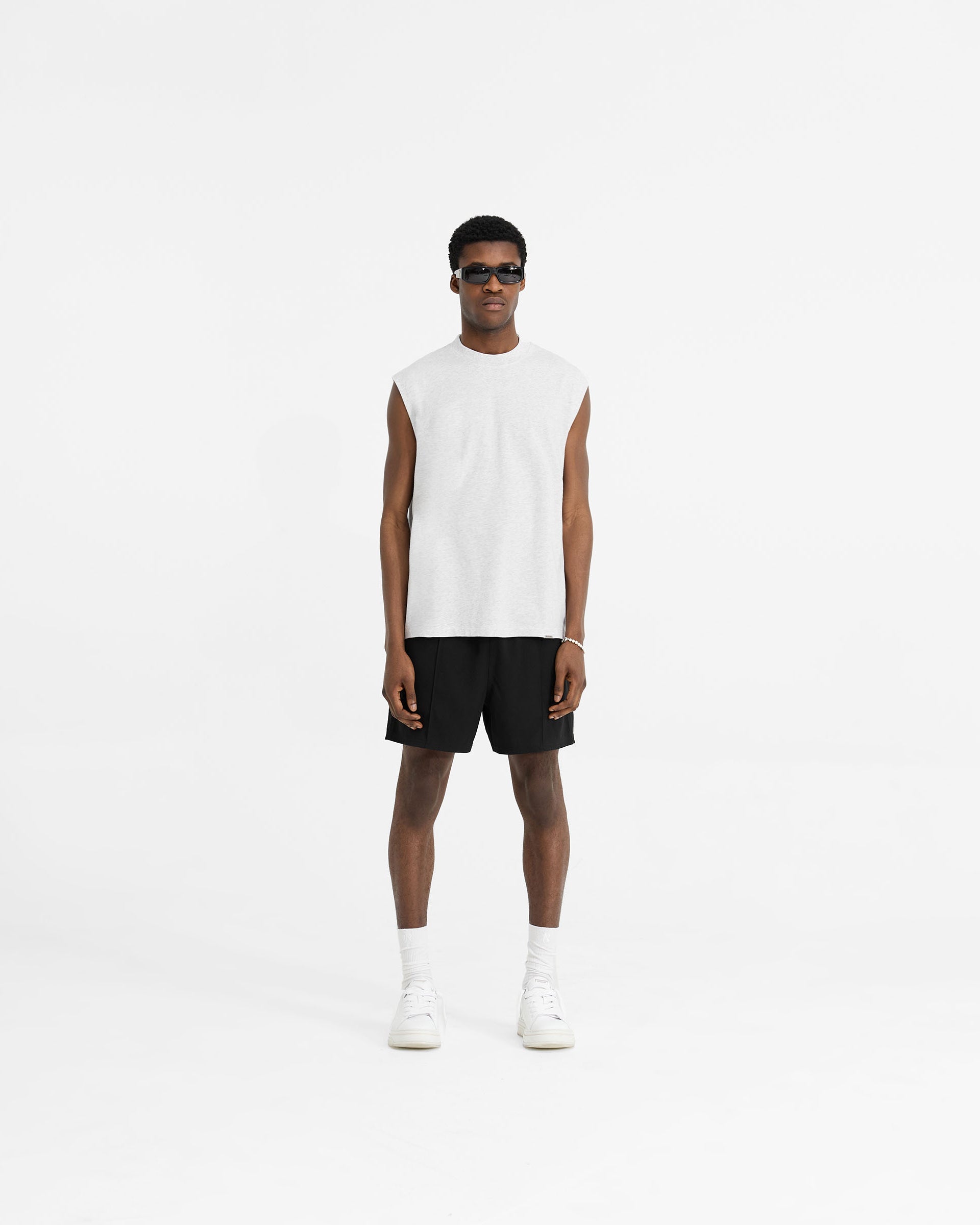 Initial Boxy Tank Top - Ice Grey Marl | Women's Casual Loose Fit Cropped Tee for Summer, Streetwear, Layering