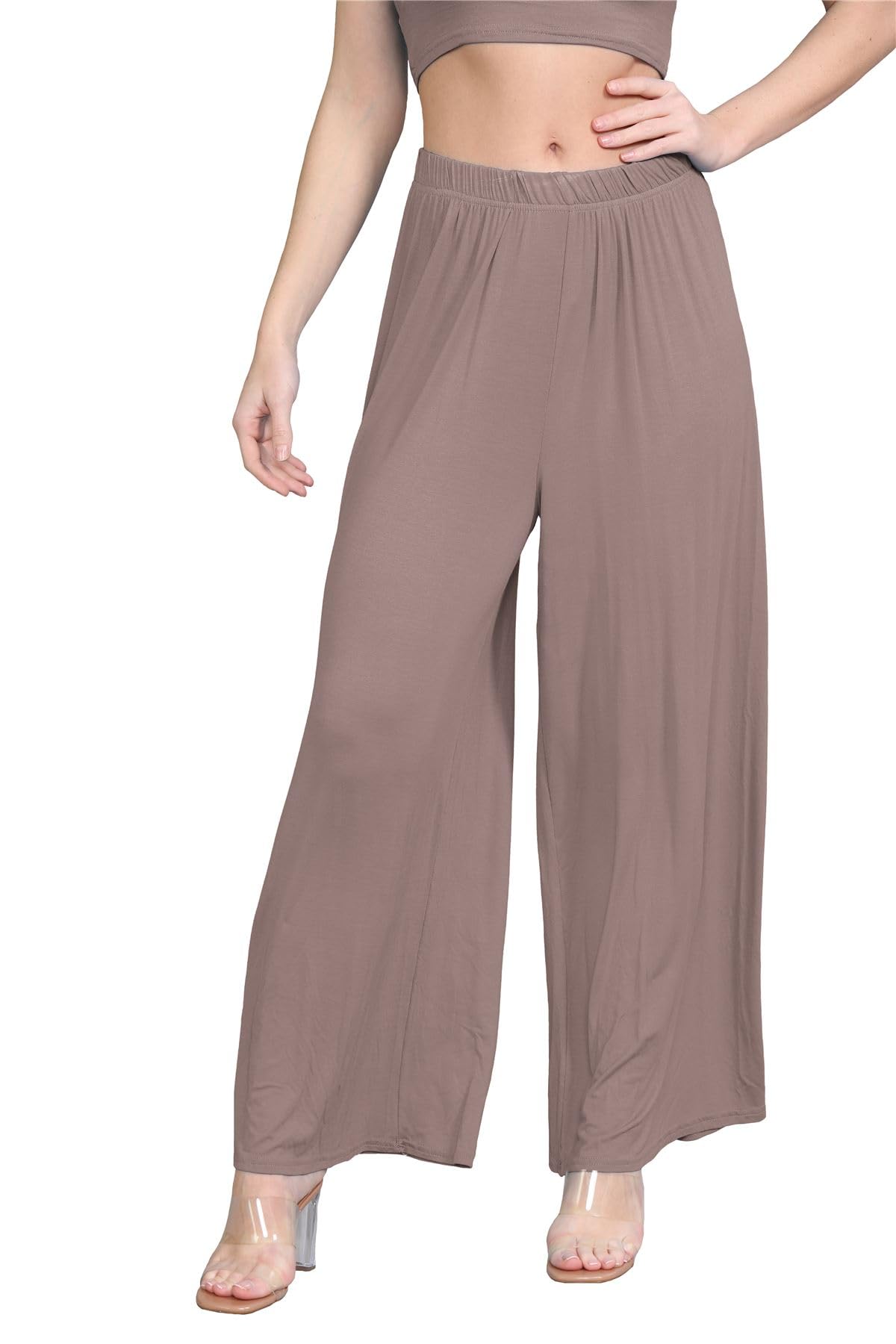 Janisramone® Women's Plain Wide Leg Palazzo Pants - Elegant High Waisted Trousers for Casual & Office Wear | Comfortable Plus Size Palazzo Pants for Women | Perfect for Work, Travel & Everyday Outfits