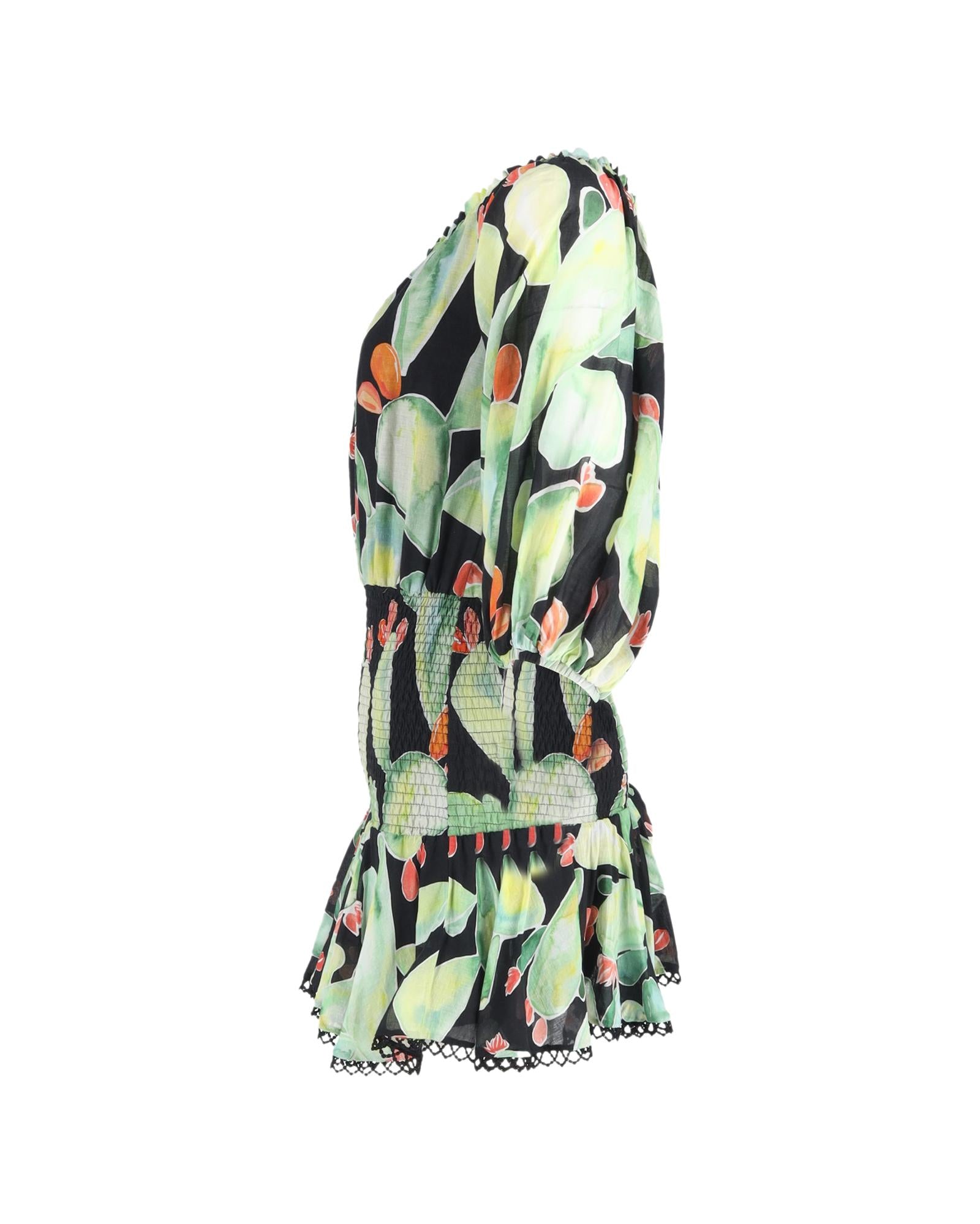 Cute Cactus Print Mini Dress with Smocked Waist - Flowy Summer Dress for Women, Perfect for Beach Vacation, Brunch & Date Night