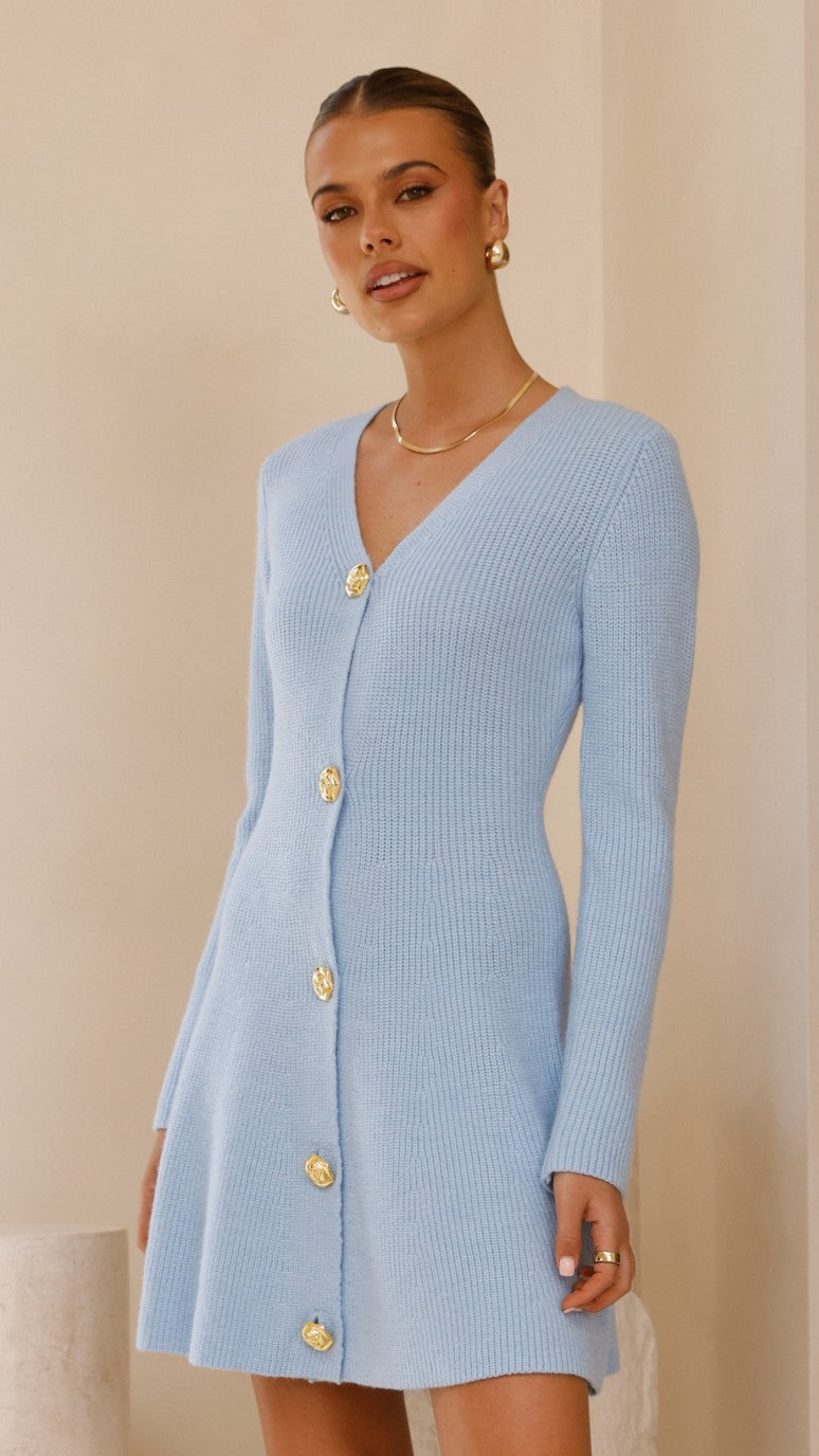 Catarina Long Sleeve Mini Dress in Blue | Flirty Party & Date Night Outfit for Women