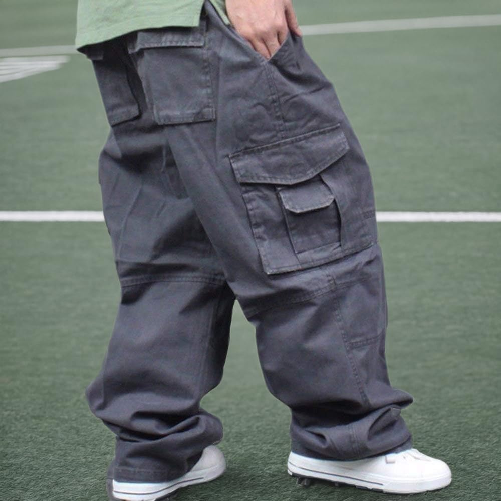 HAORUN Men Plus Size Cargo Pants - Loose Fit Hip Hop Dance Trousers with Multiple Pockets for Outdoor, Streetwear & Casual Wear