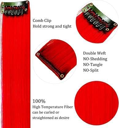 Paradise® Red Hair Extensions 22 Inches - 2 Pack Clip-in Straight Synthetic Hair for Women & Girls - Two-Tone Funky Party Hair Streaks - Perfect for Halloween, Cosplay, and Festivals