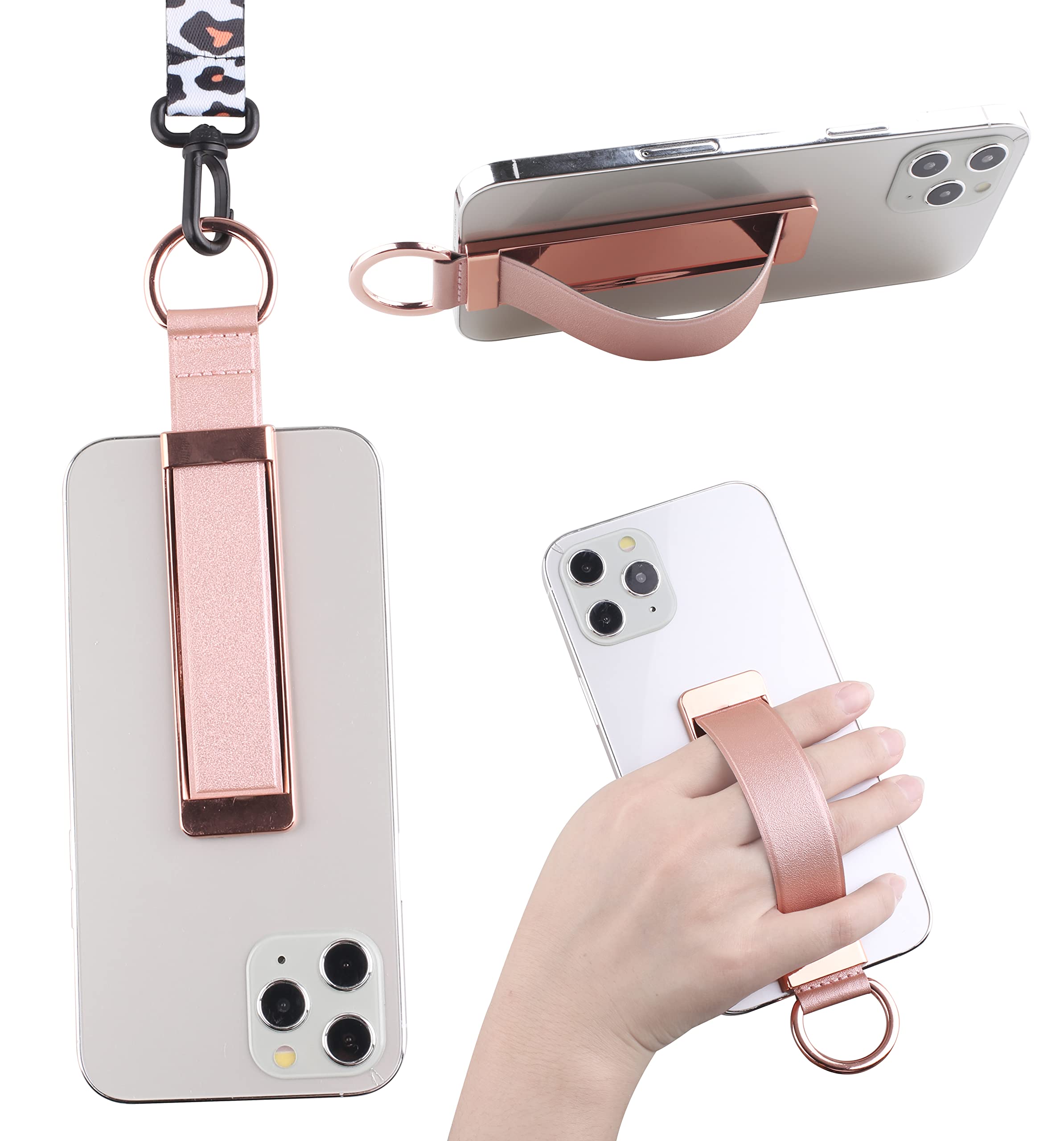 Universal Phone Grip Holder with Finger Loop & Crossbody Strap - Compatible with iPhone & Most Phone Cases (Rose Gold) | Perfect for Hands-Free Use, Gym, Shopping & Travel