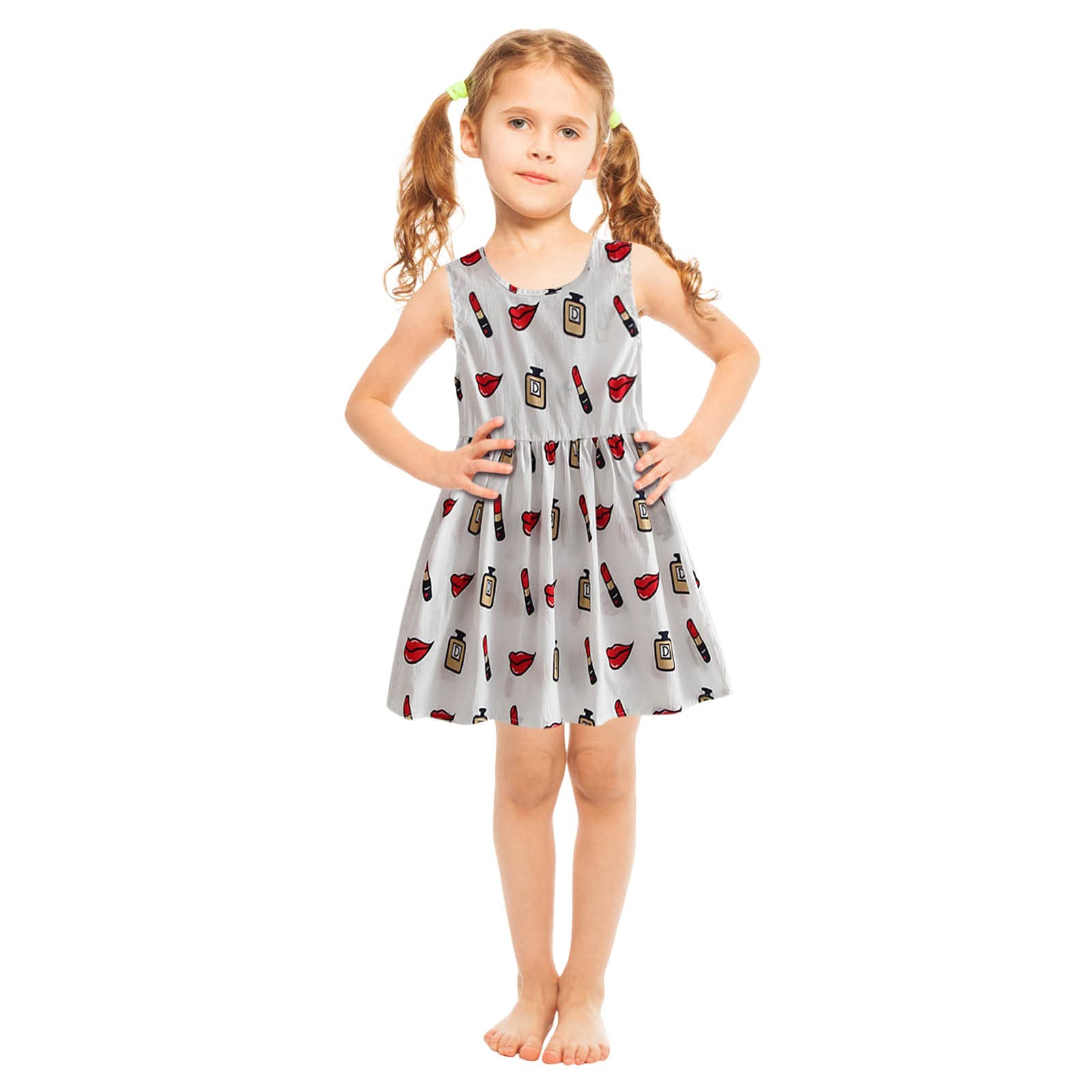 Toddler Girls Summer Casual Dress - Kids Lipstick Print Sleeveless Sundress for Princess | Perfect for Beach, Playdates & Birthday Parties