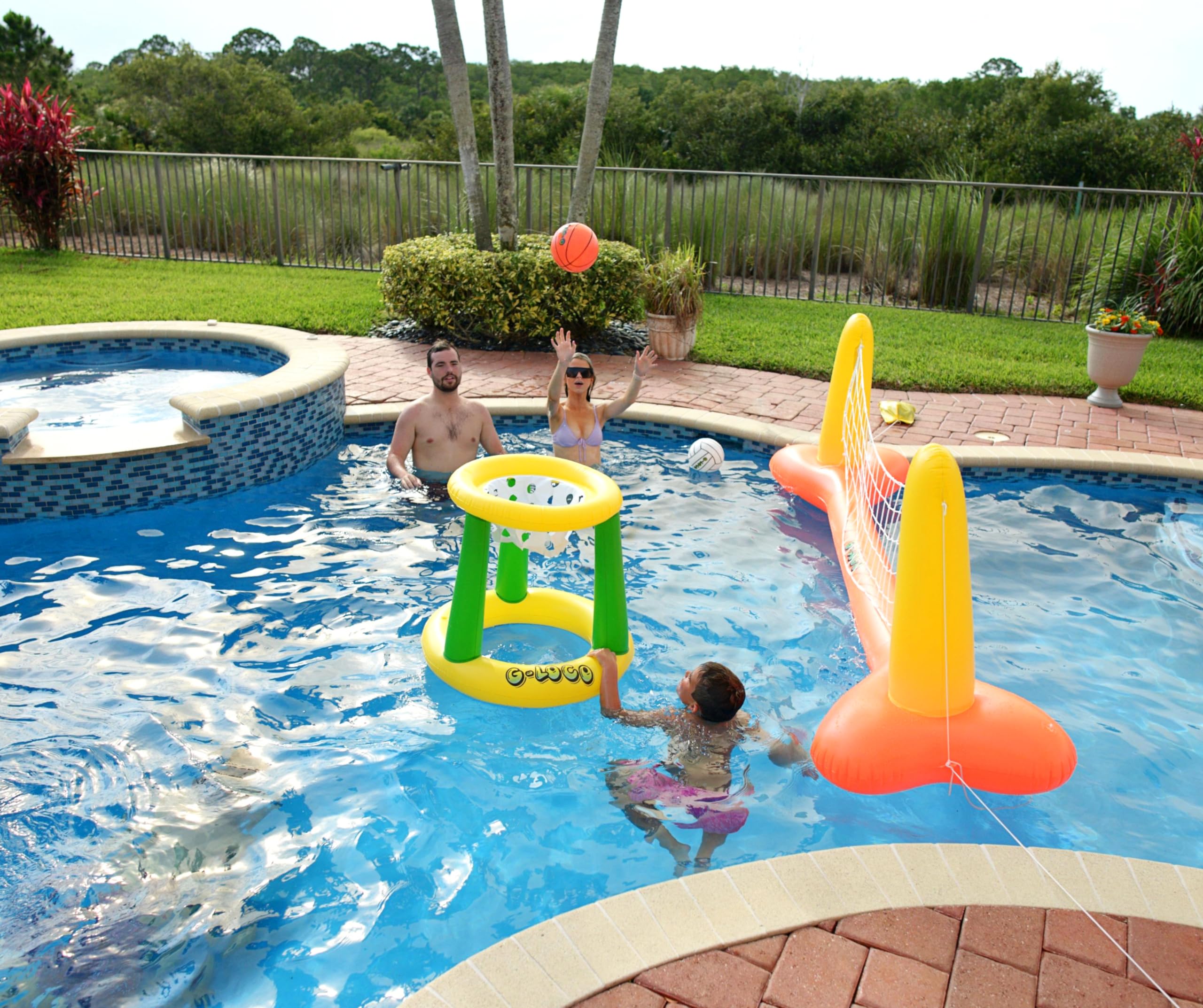 Upgraded Pool Volleyball & Basketball Set - 2 Balls, Pump - Fun Water Games for Pool Parties