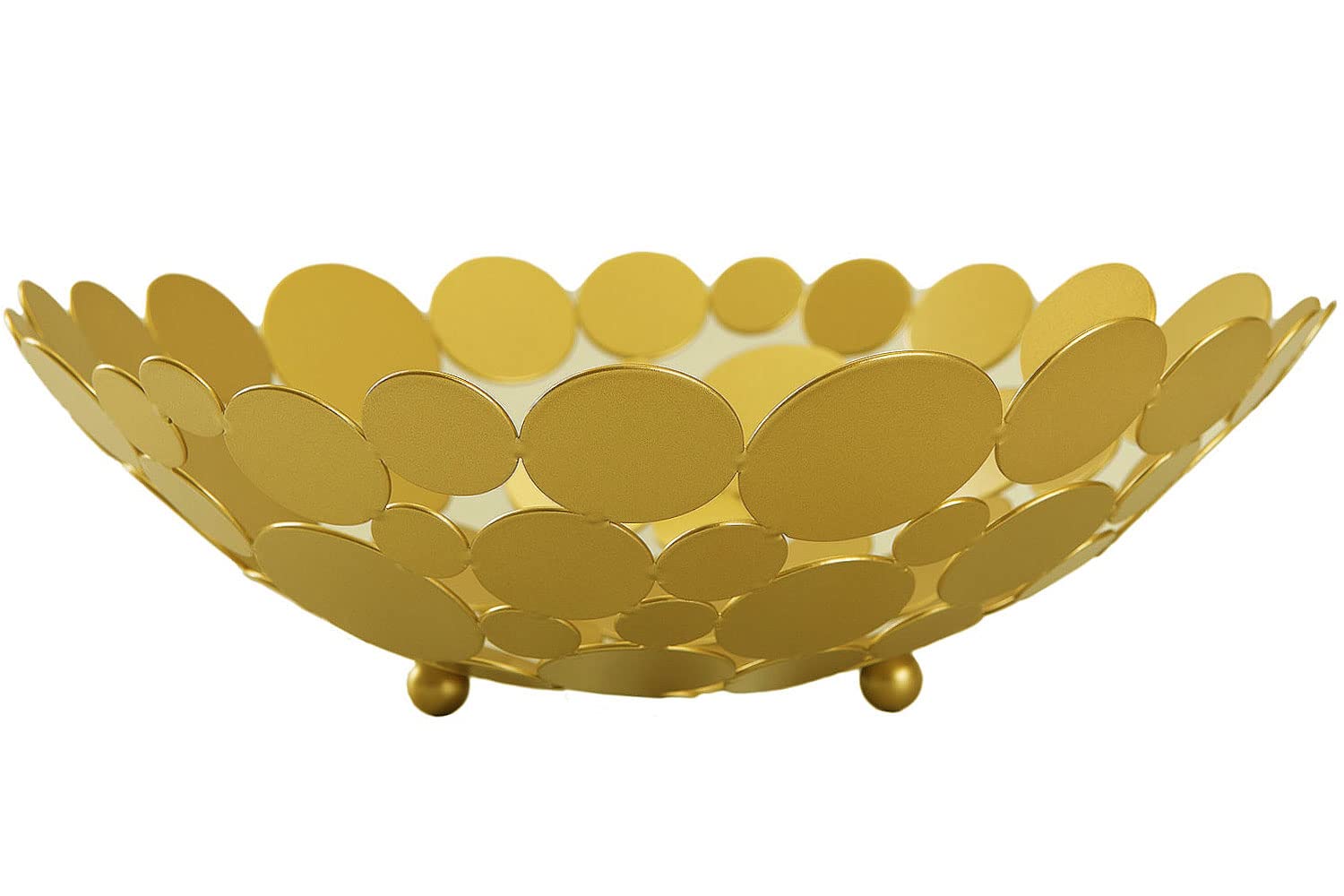 Modern Gold Metal Fruit Bowl - Large Round Kitchen Basket for Fruits, Vegetables, Bread, Candy & Nuts - Elegant Home Decor & Dining Table Centerpiece