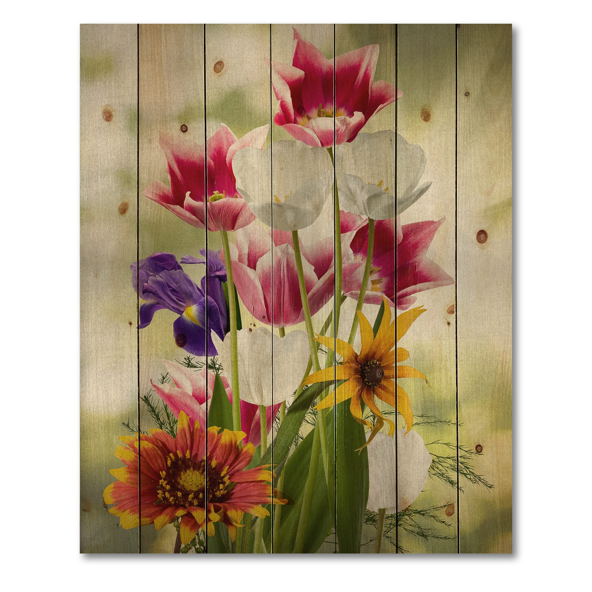 Vibrant Red Purple Yellow Wildflowers Traditional Wood Wall Decor - Large Floral Wood Art Panels Printed on Natural Pine - Perfect for Living Room, Bedroom & Farmhouse Decor