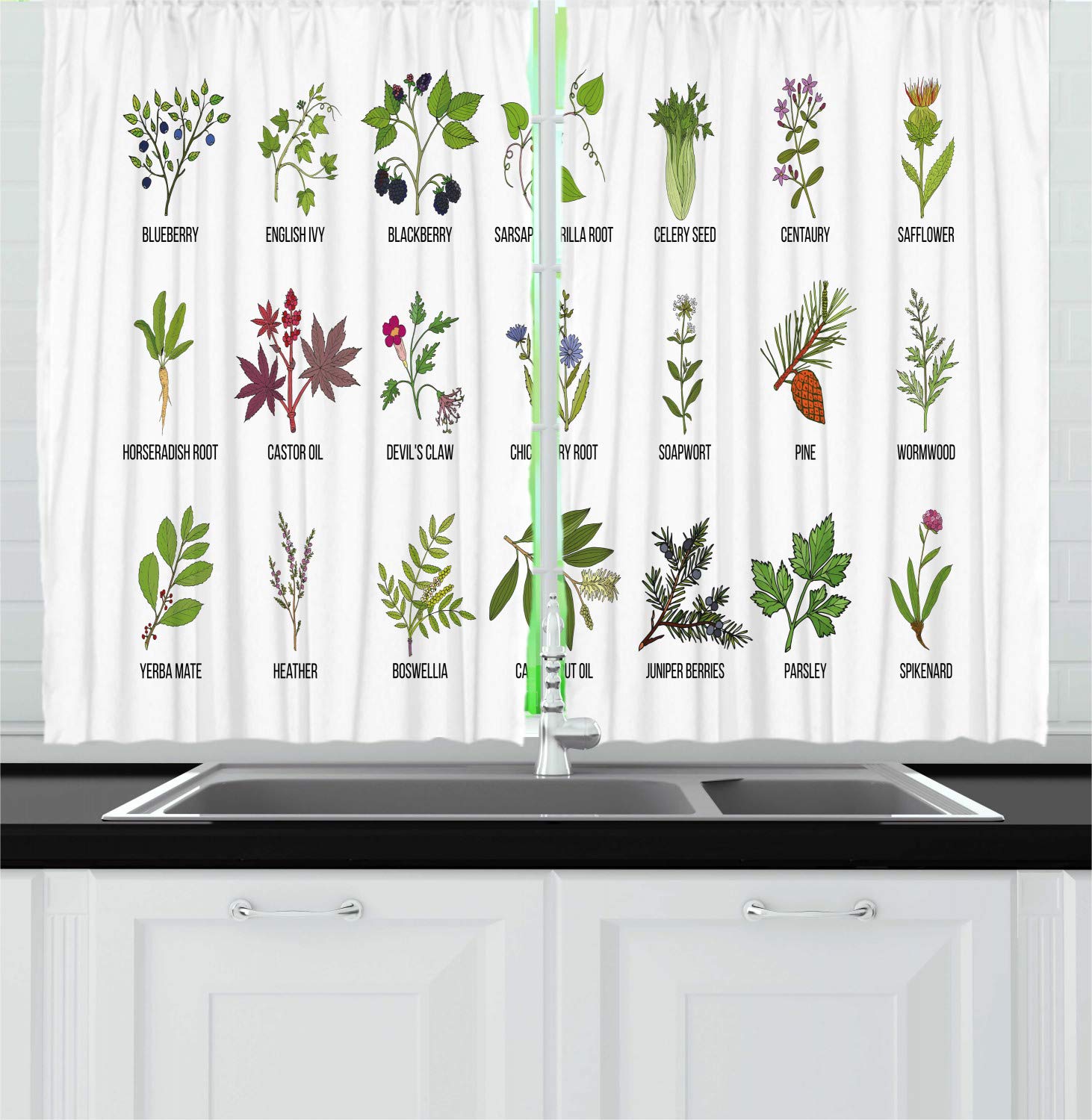 Ambesonne Herbal Kitchen Curtains Set of 2 Panels - 55