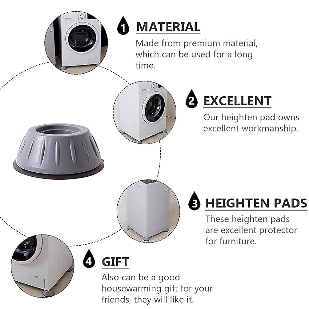 Sellcrop 4-Pack Washing Machine Anti-Vibration Pads - Heavy Duty Washer & Dryer Stabilizer Stand with Height Adjustment - Reduce Noise & Vibration for Home Laundry Room Appliances (Perfect for Apartments & Small Spaces)