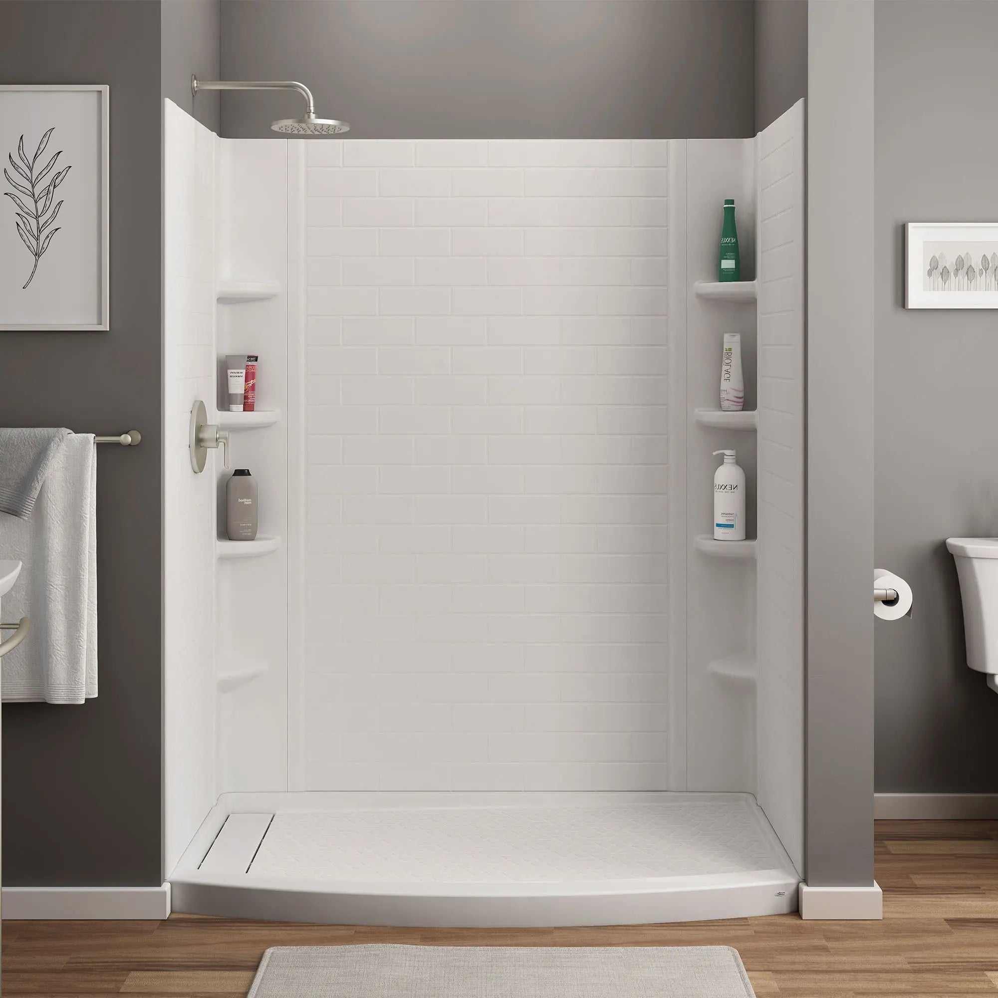 60x72 Inch Subway Tile Pattern 3-Piece Shower Surround Set - Waterproof Bathroom Wall Panel Kit for Modern Home & Apartment Renovation