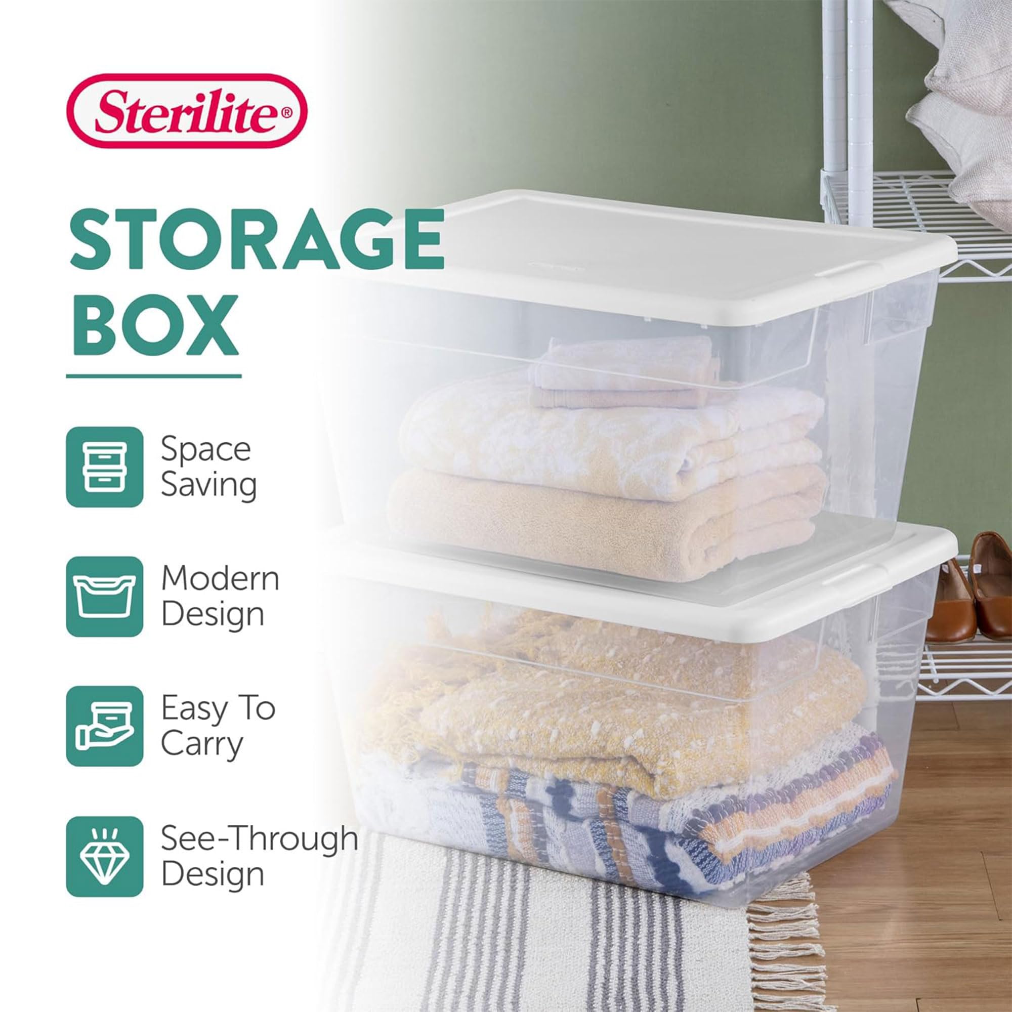 Sterilite 32-Pack 56 Quart Clear Plastic Storage Bins with Snap-On Lids - Stackable Organizer Boxes for Home, Office, Closet & Garage Organization