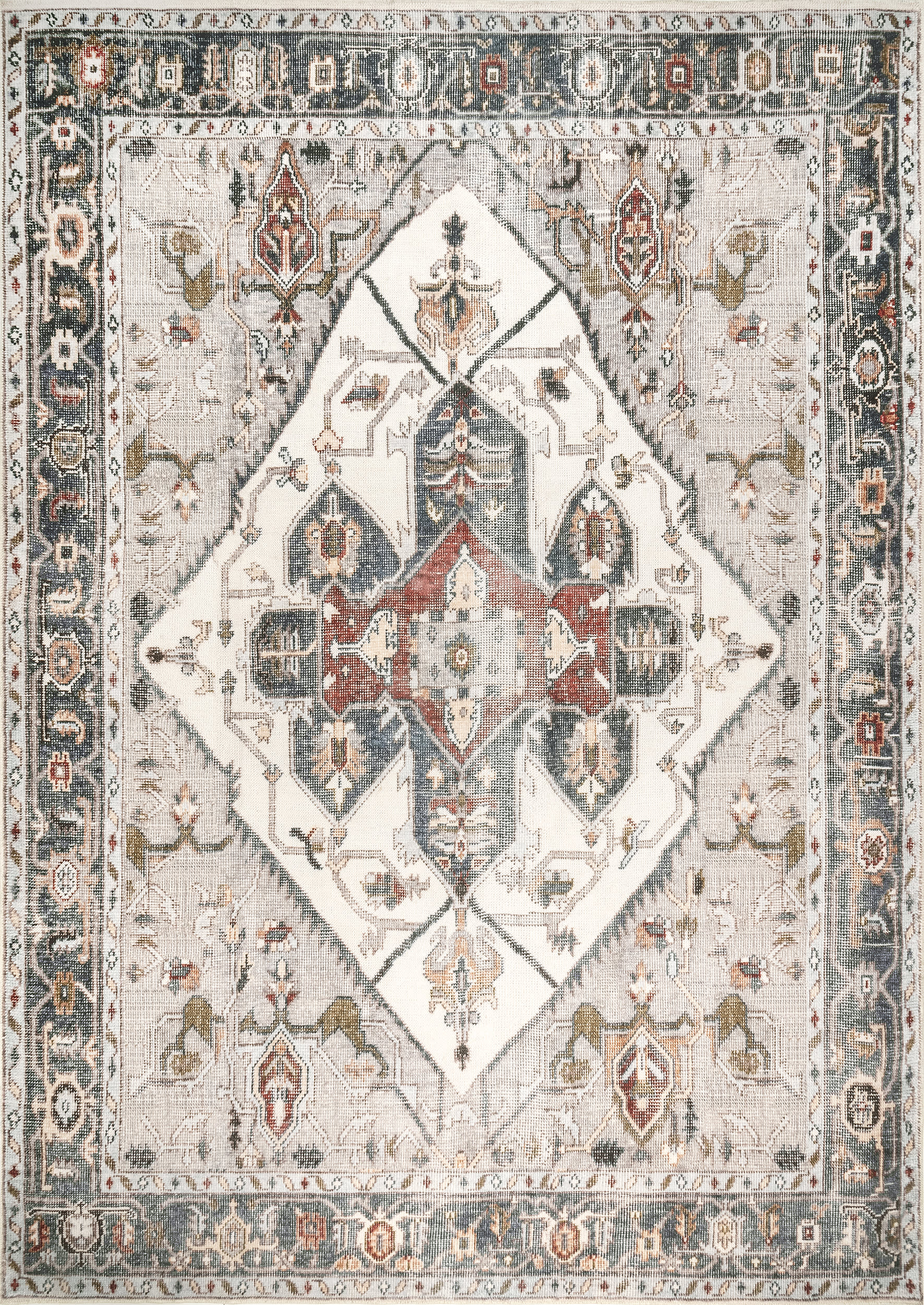 Crystalline Medallion Washable Rug - Soft & Durable Beige Area Rug for Living Room, Bedroom, or Dining Room Decor