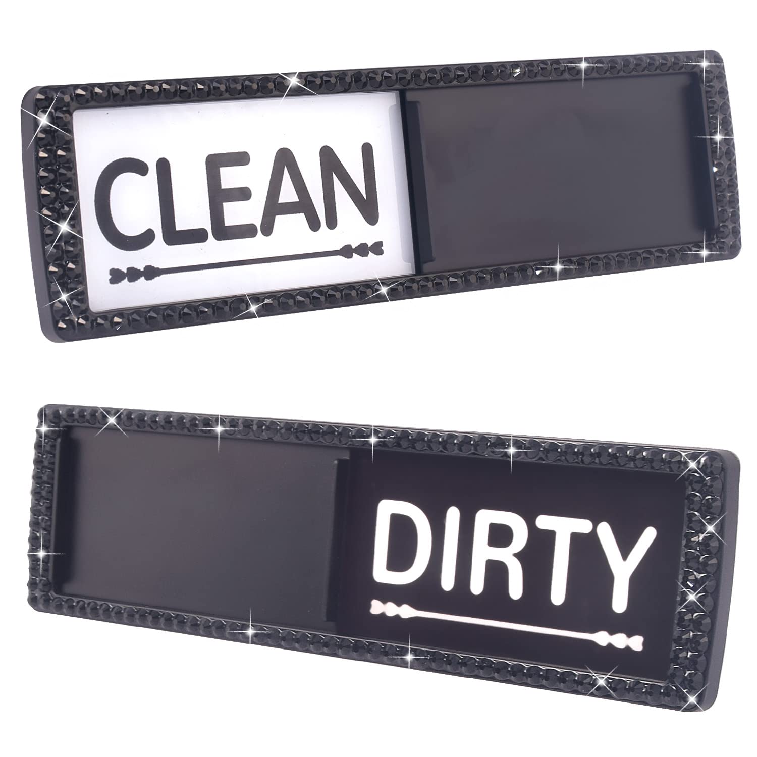 Sparkling Crystal Rhinestone Dishwasher Magnet - Clean/Dirty Sign for Kitchen & Refrigerator (Black) | Universal Kitchen Organization Tool for Home & Office Use