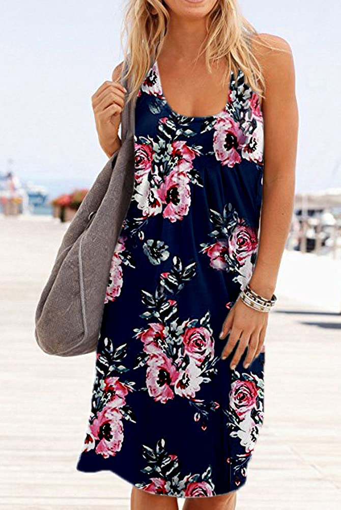 Camisunny Women's Casual Loose Tank Dress - Sleeveless Beach Vacation Sundress with U-Neck & Pleated Swing Design | Soft Summer Dress for Pool Party, Travel & Outdoor Activities