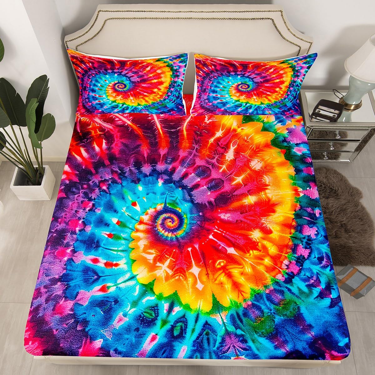 Vibrant Tie-Dyed Twin XL Bed Sheet Set - Psychedelic Spiral Design for Kids & Teens | Soft & Breathable 2-Piece Bedding | Perfect for Dorm Rooms, Sleepovers & Fun Bedroom Decor
