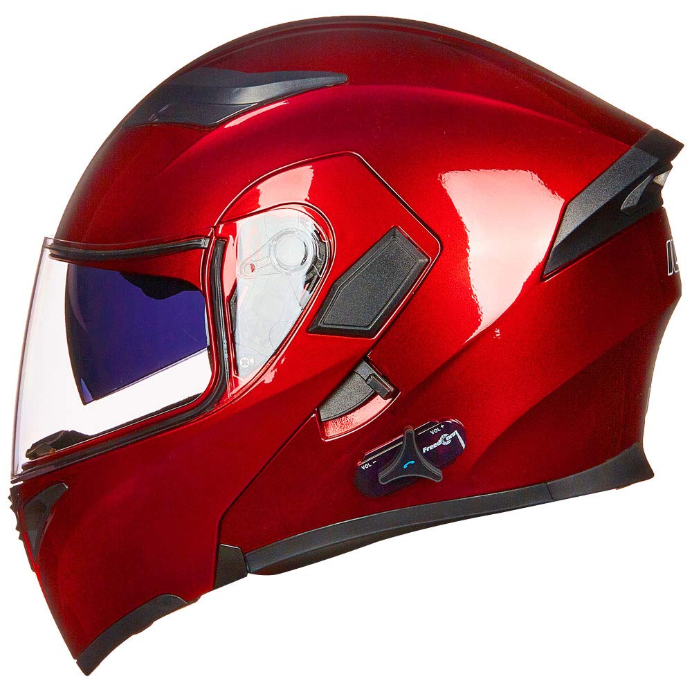 ILM 902BT Bluetooth Motorcycle Helmet - Modular Flip-Up Full Face DOT Approved with Dual Visor, MP3, Intercom & FM Radio (Red, M) - Perfect for Commuting, Touring & Long Rides
