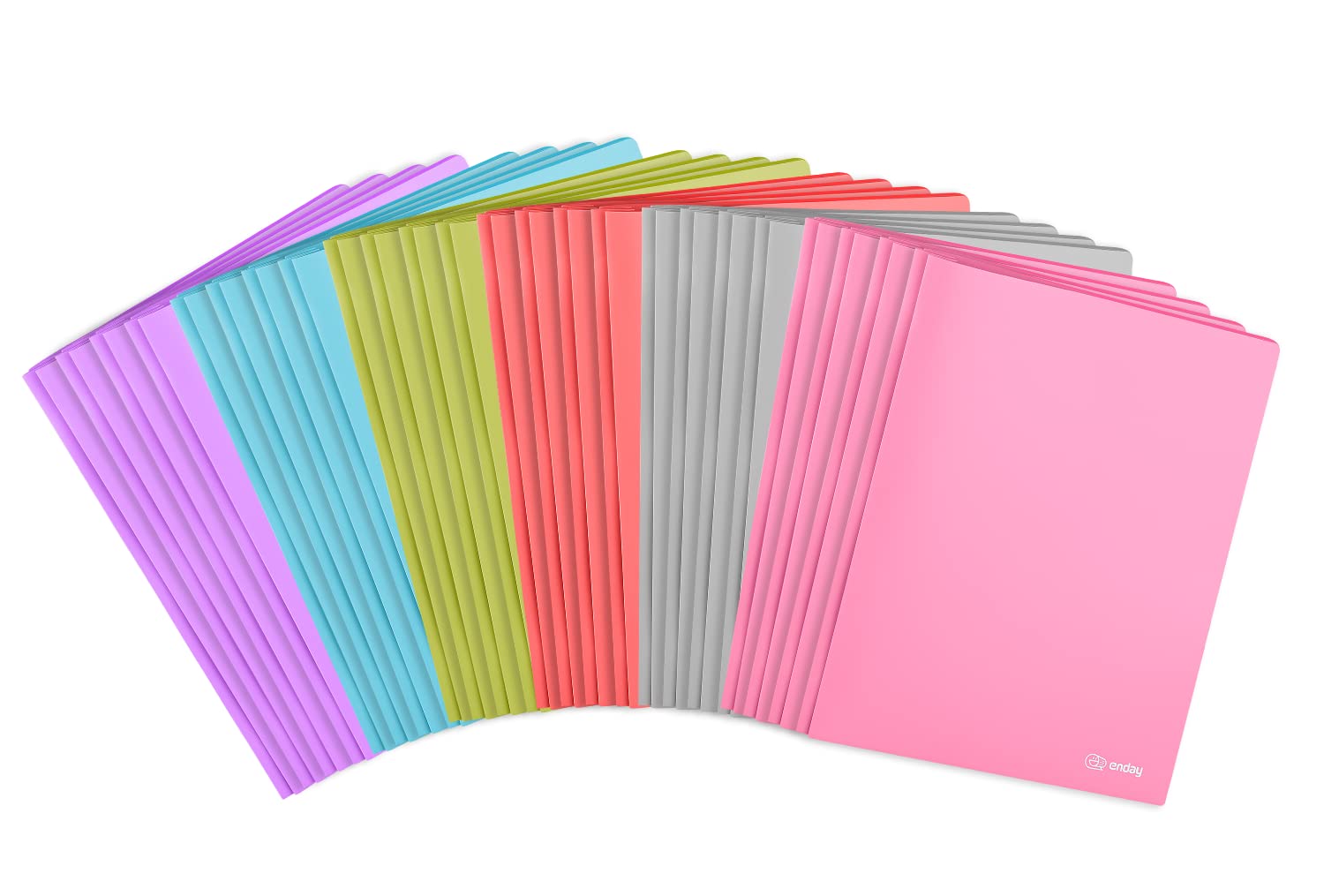 Enday 6-Pack Plastic Folders with Pockets & Prongs - 2-Pocket Brad Folders for Letter Size Sheets (Purple, Blue, Green, Red, Pink, Grey) - Perfect for School, Office Organization & Document Storage