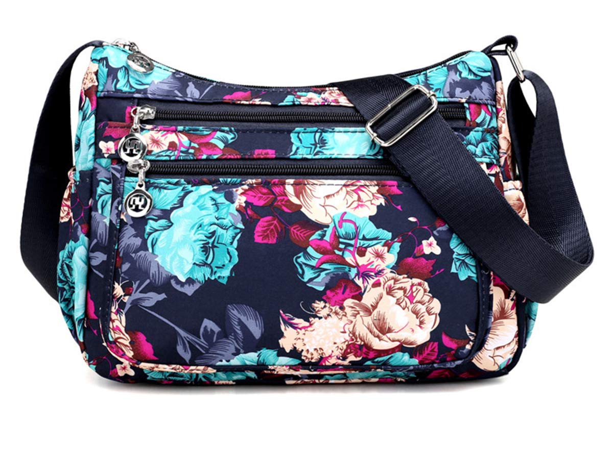 Stylish Nylon Floral Crossbody Bag for Women - Multi-Pocket Travel Shoulder Purse with Secure Zipper Closure | Perfect for Daily Commute, Shopping & Vacation Outfits