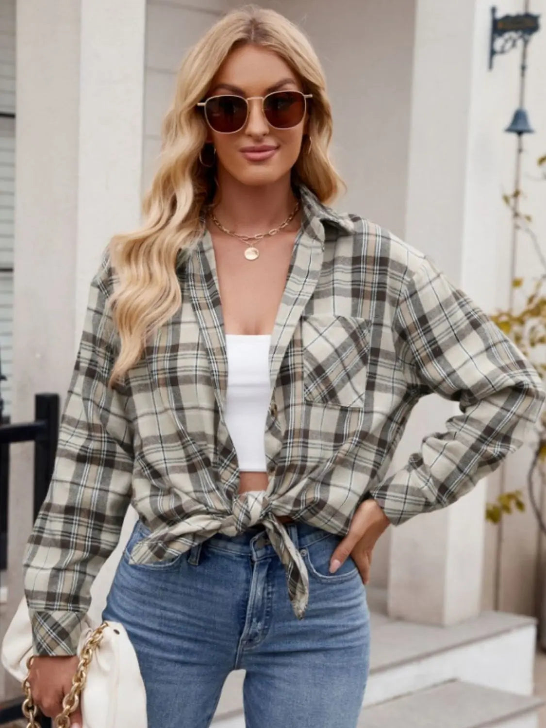 Men's Stylish Pocketed Plaid Collared Long Sleeve Shirt - Casual Office Wear & Outdoor Activities