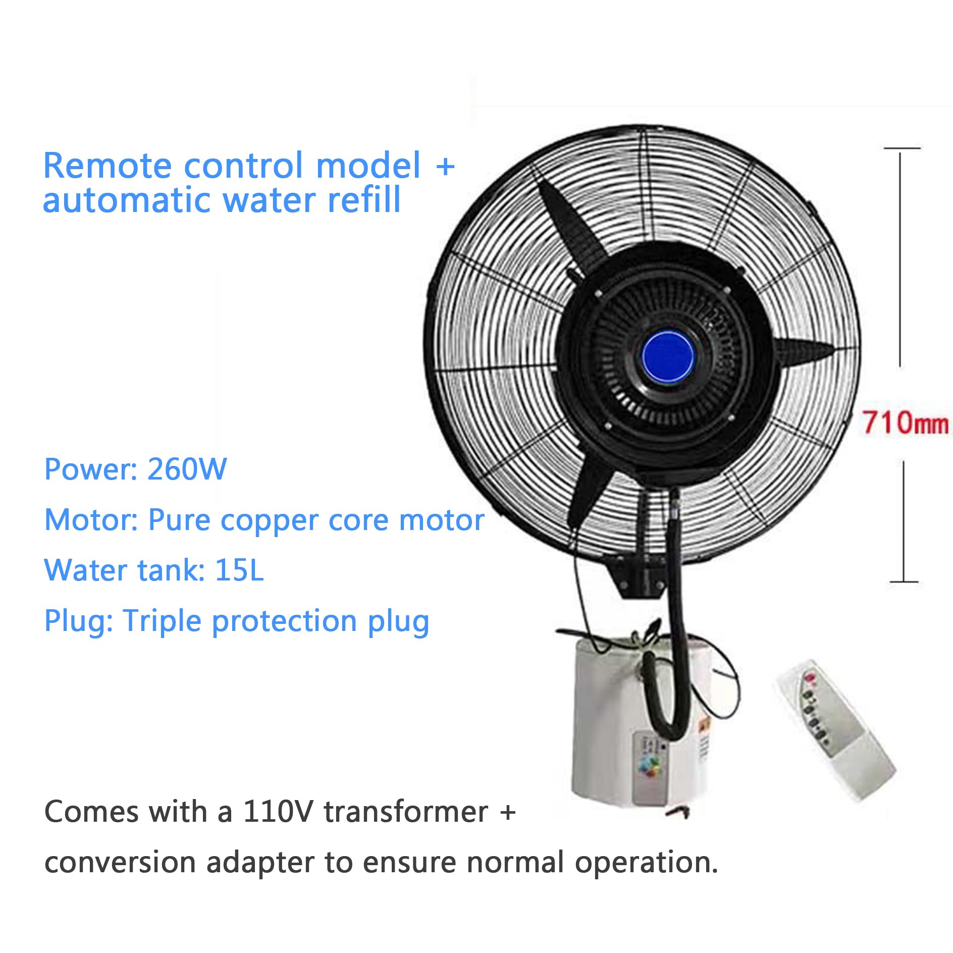 Oscillating Misting Fan with Humidifier - 3-Speed Industrial Cooling Fan with Timer & Remote Control, Wall Mountable for Home, Office, and Commercial Use | Perfect for Patio, Warehouse, and Outdoor Events