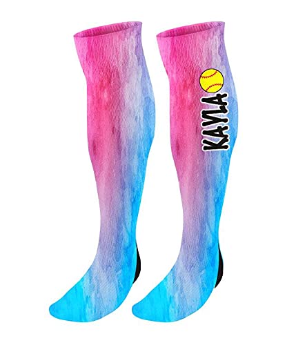 Custom Personalized Softball Knee High Socks with Name or Team - Watercolor Design Athletic Socks for Women & Girls - Perfect for Games, Practice, and Team Spirit Gifts